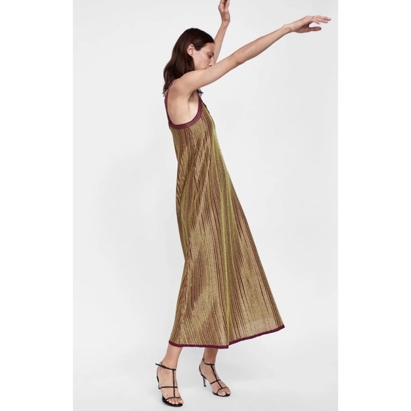 Zara gold metallic thread knit midi dress - Picture 4 of 14